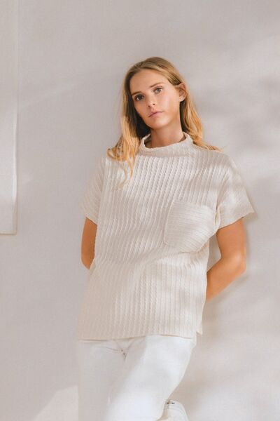 Zaida® | Structured knit top with a stand-up collar and short sleeves