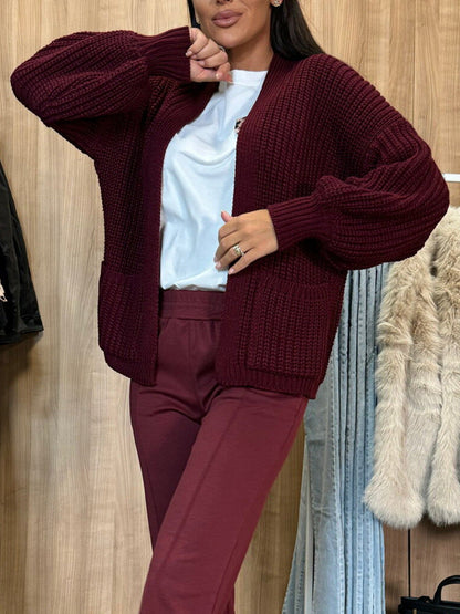 Pilar® | Solid color long sleeve casual knitted V-neck cardigan