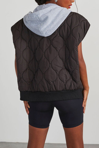 Amalia® | Fall And Forever quilted cotton vest with zip pocket and hood