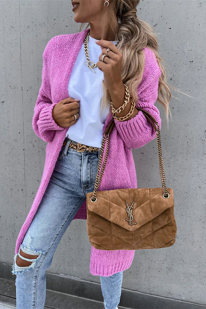 Xochitl® | Solid color knitted long sleeve oversized V-neck midi cardigan