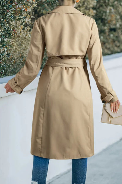 Teresa® | Long sleeve trench coat with collar and tie waist and buttons