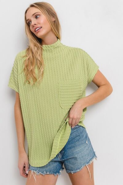 Wanda® | Structured knit top with a stand-up collar and short sleeves