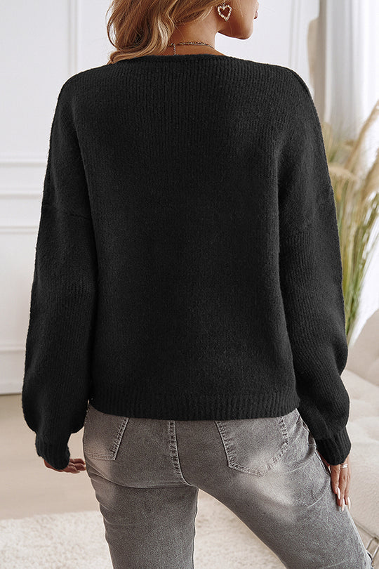 Silvia® | Plain, loose knit sweater with lacing