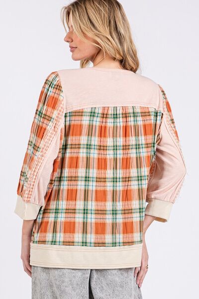 Ximena® | Checked top with exposed seam and button detail