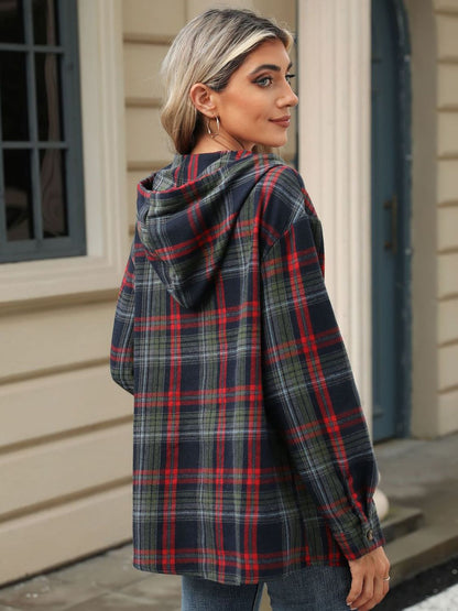 Nathalie® | Long sleeve top with drawstring and checked hood