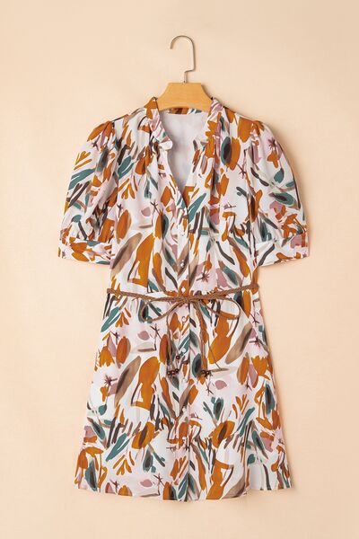 Stella® | Printed short sleeve notched mini dress