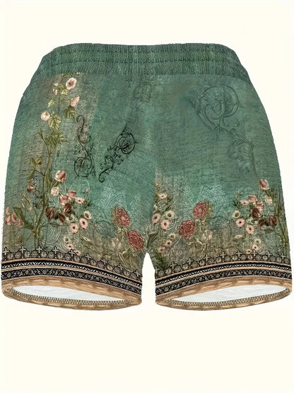 Teresa® | Bohemian style drawstring shorts with floral print