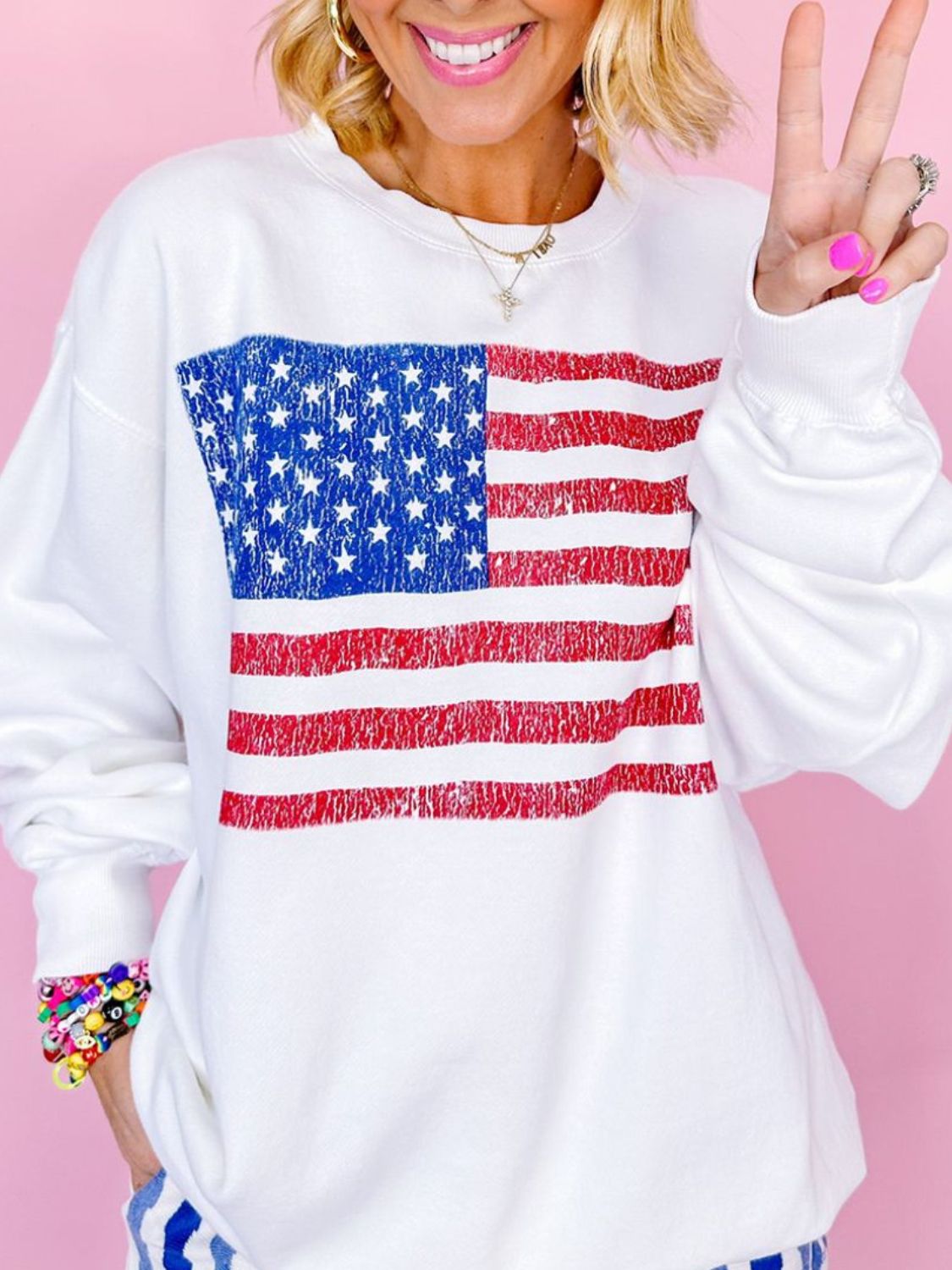 Xandra® | Long sleeve crew neck sweatshirt with US flag