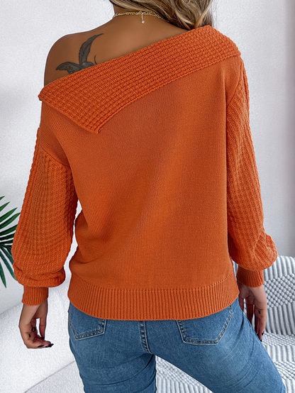 Yolaina® | Off-the-shoulder, long-sleeved sweater with lapels