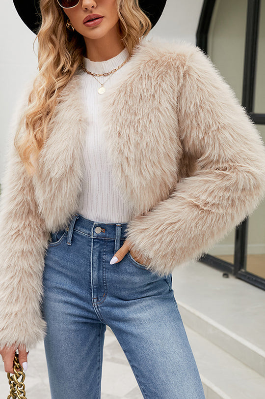 Pink® | Stylish long sleeve short casual faux fur jacket