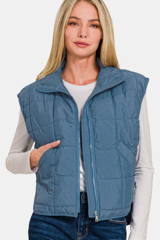 Amalia® | Cropped puffer vest from Zenana with zip and pockets