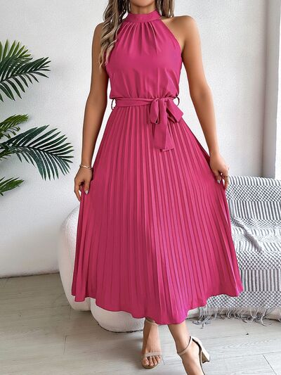 Zenaida® | Sleeveless midi dress with pleated tie waist