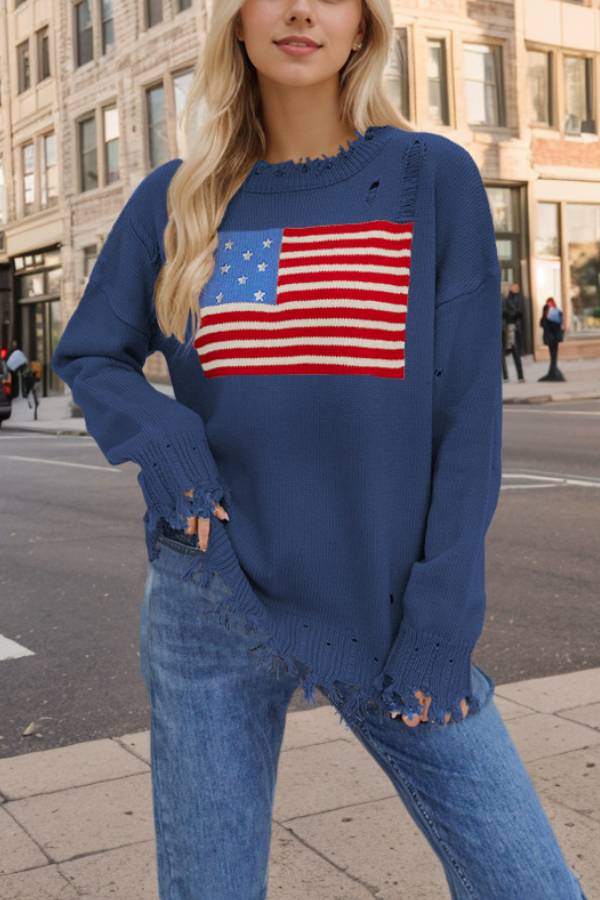 Tatiana® | Fashion crew neck sweater with flag