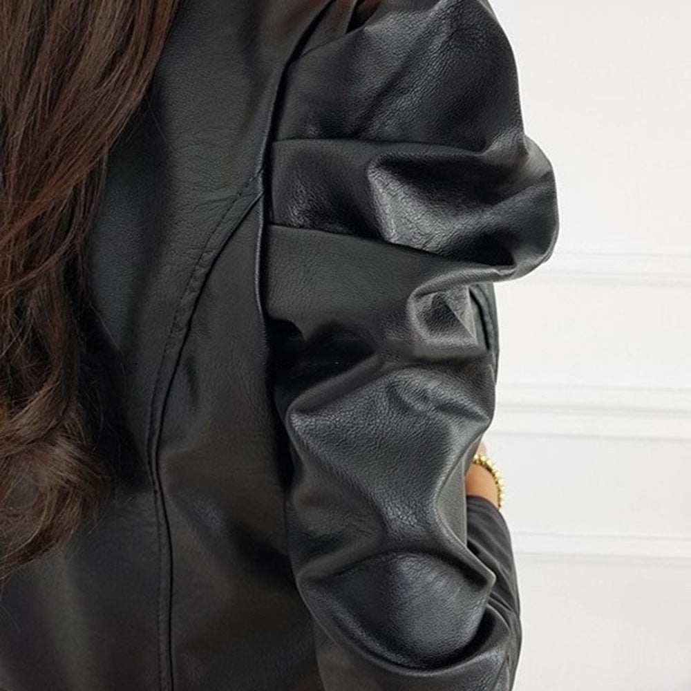 Verónica® | Women's pleated jacket in black leather