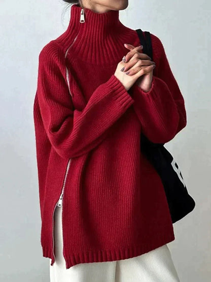 Ana® | Simple red sweater with a high neckline