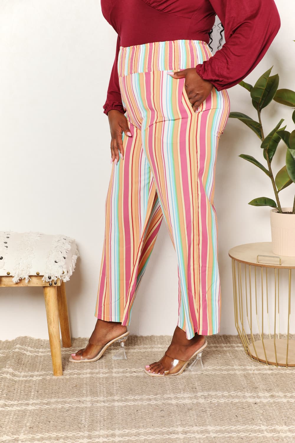 Nuria® | Striped smocked waist trousers with pockets from Double Take