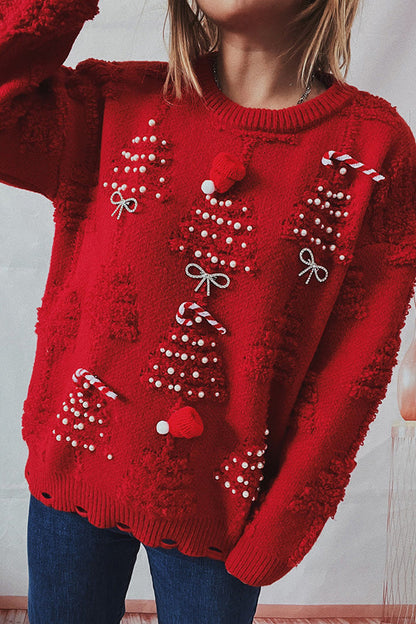 Ana® | Handmade beaded sweater with Christmas motif, three-dimensional decorative sweater