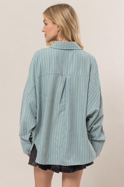 Therese® | Striped long sleeve oversized button down shirt