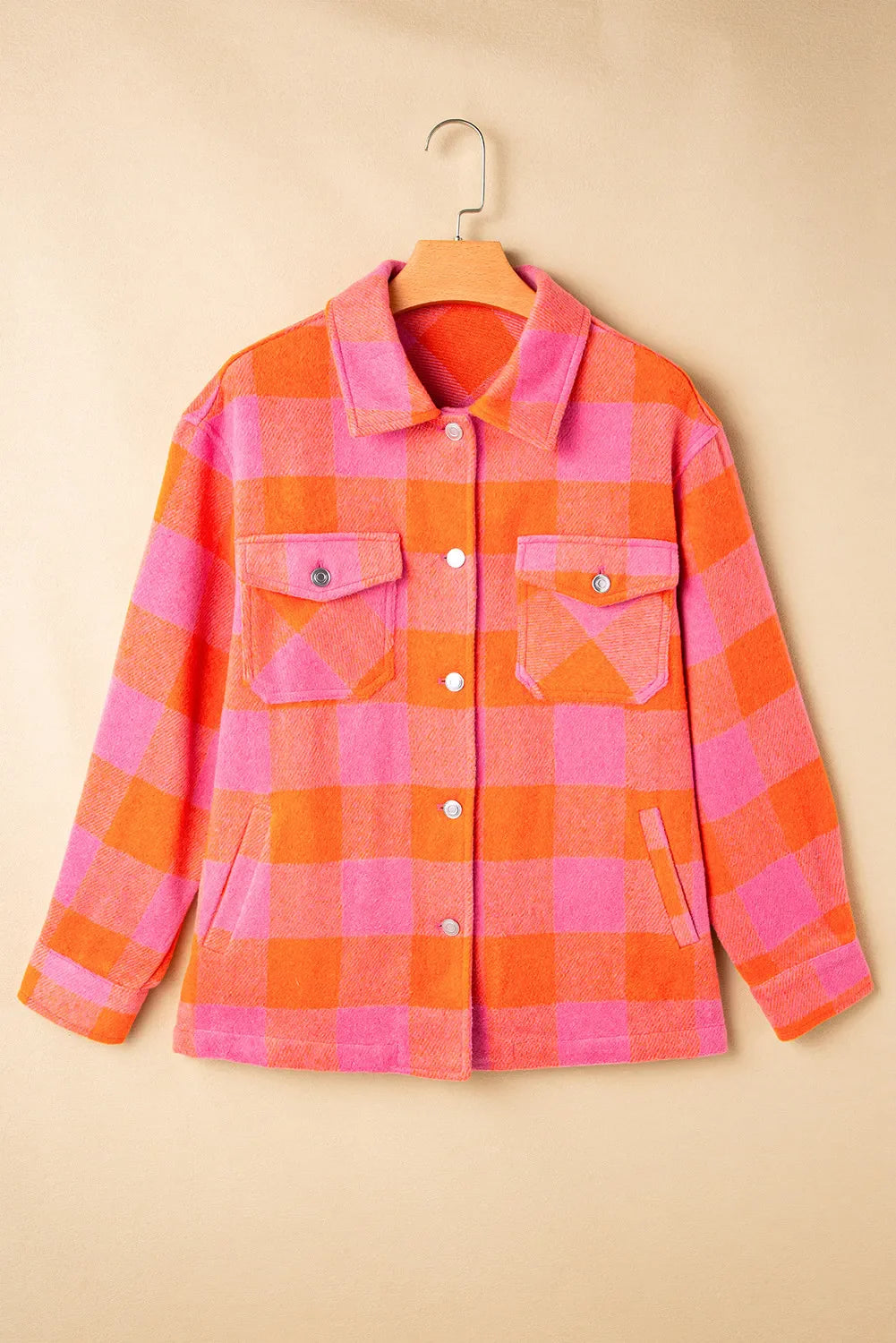 Adelina® | Long sleeve jacket with a color block check pattern and buttons