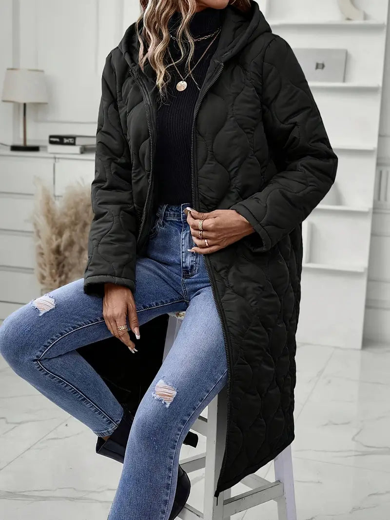 Yvette® | Luxurious long quilted outerwear with hood