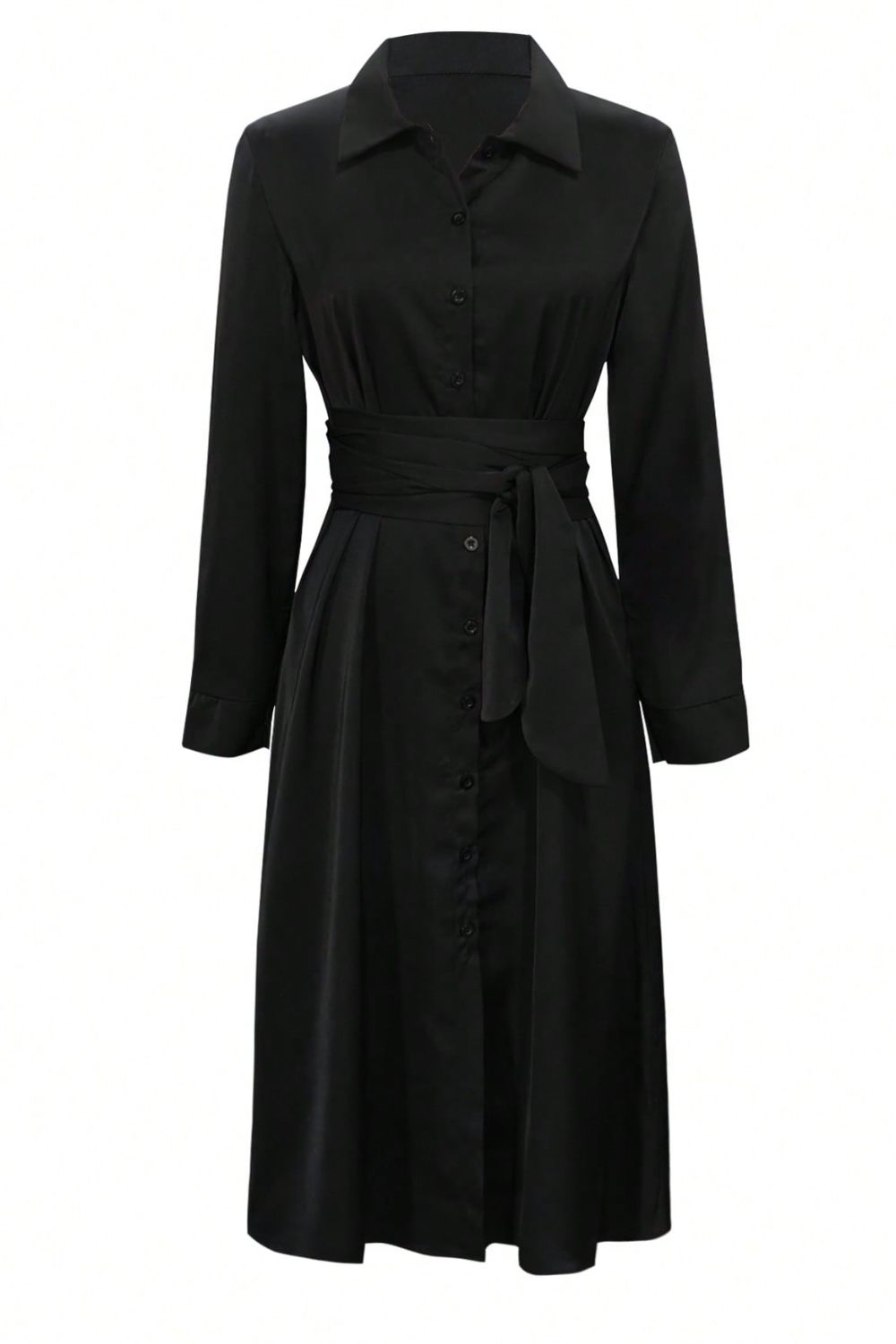 Tess® | Long sleeve midi shirt dress with collar neckline