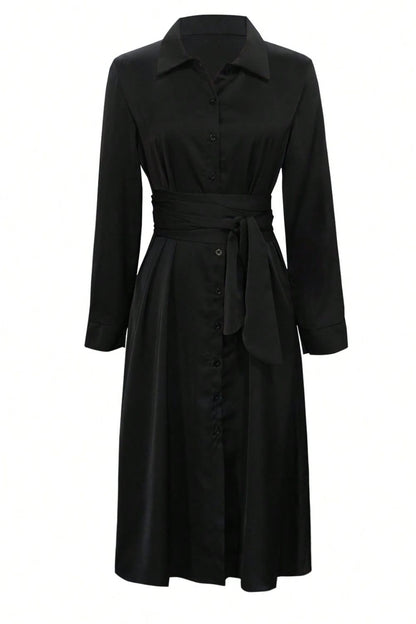 Tess® | Long sleeve midi shirt dress with collar neckline