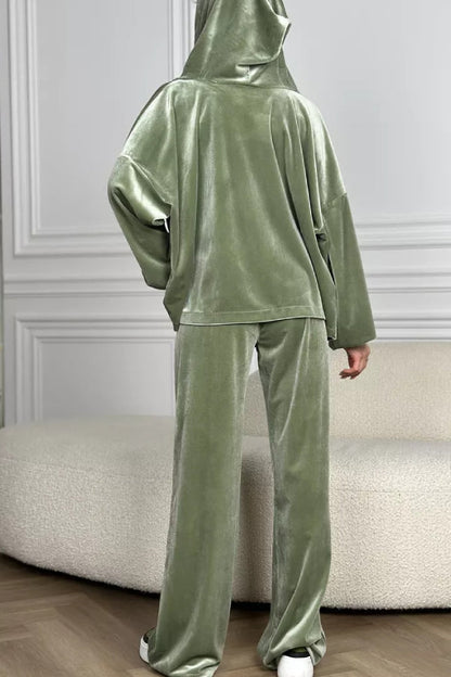 Addison® | Two-piece velvet suit with zip and hood in pure color