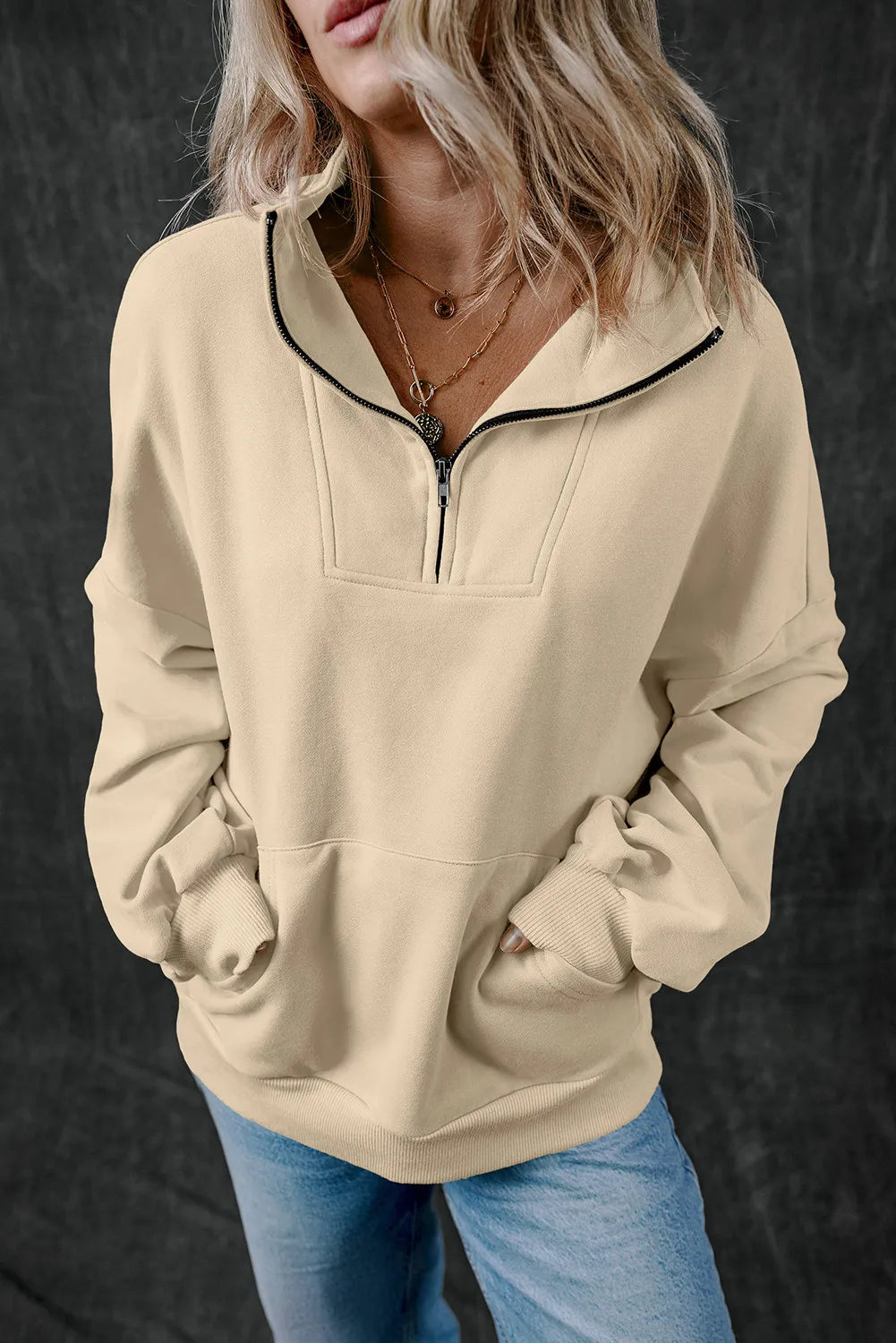 Adriana® | Long sleeve half zip sweatshirt