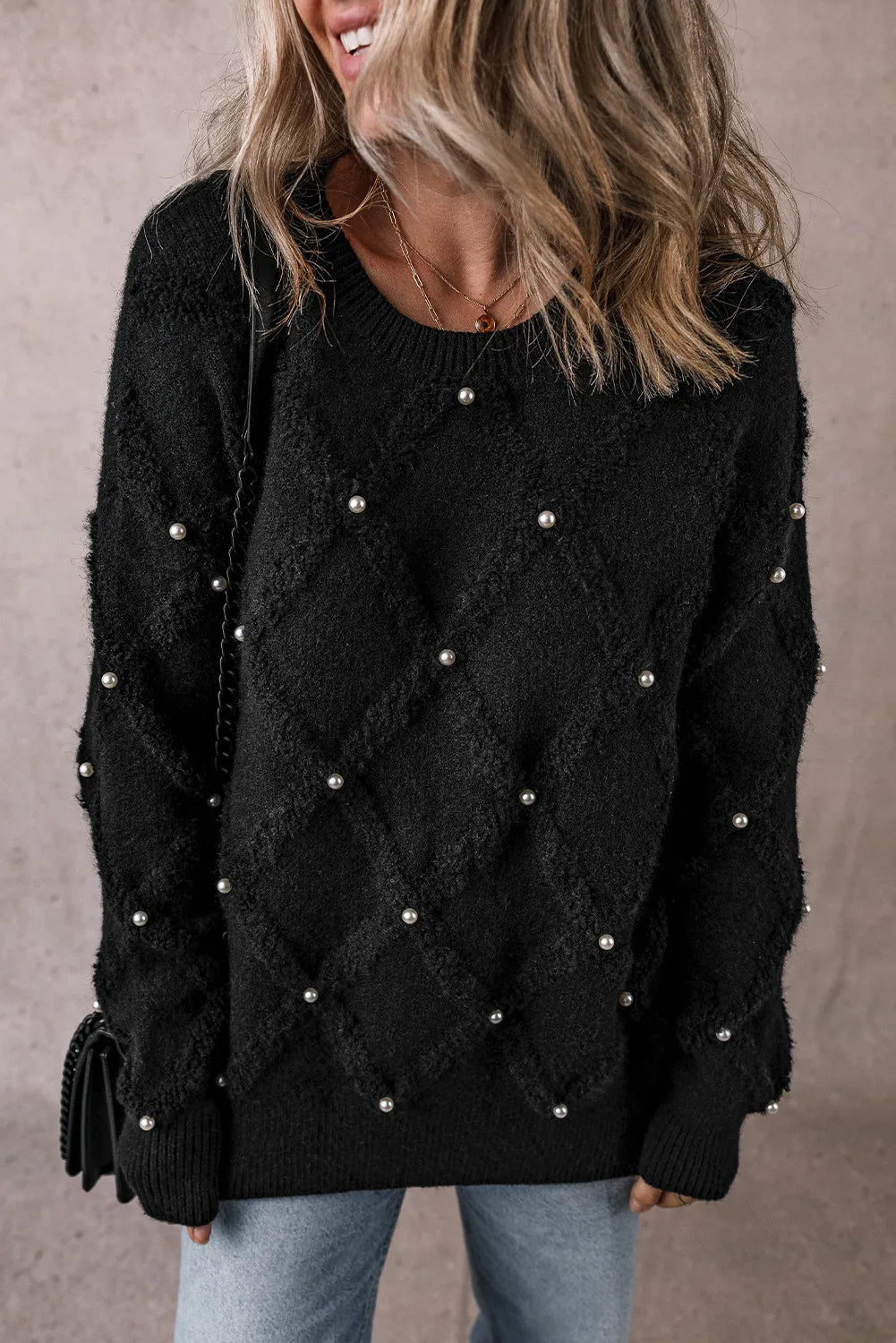 Adina® | Long sleeve crew neck sweater with pearl detail