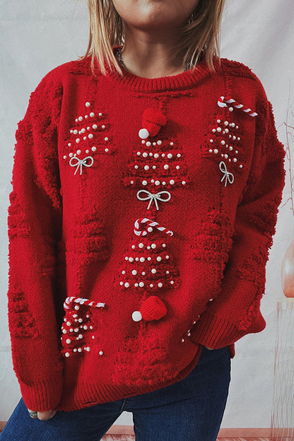 Ana® | Handmade beaded sweater with Christmas motif, three-dimensional decorative sweater