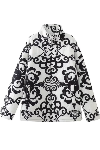 Teodora® | Casual, printed cotton jacket with a loose stand-up collar