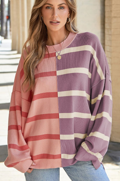 Xiomara® | Contrast striped long sleeve sweatshirt