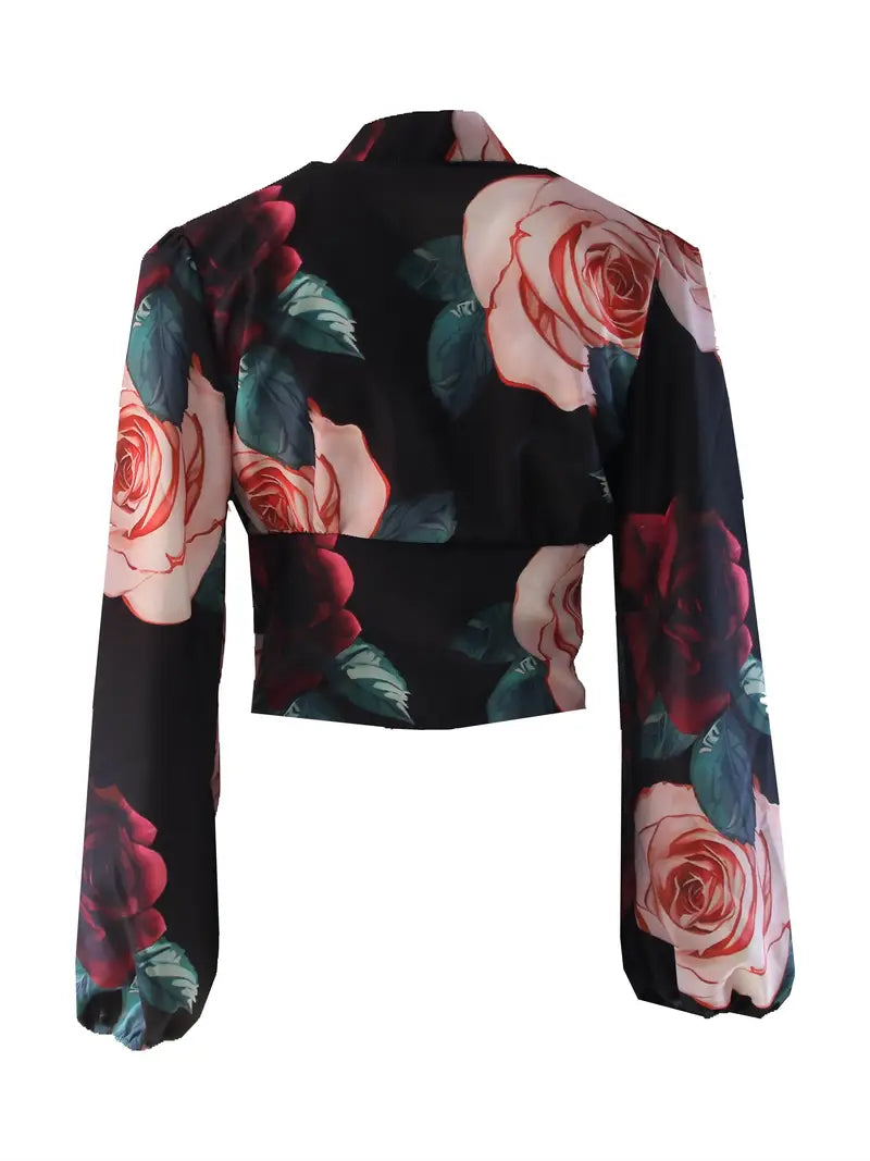 Tania® | Floral print silk blouse with puff sleeves