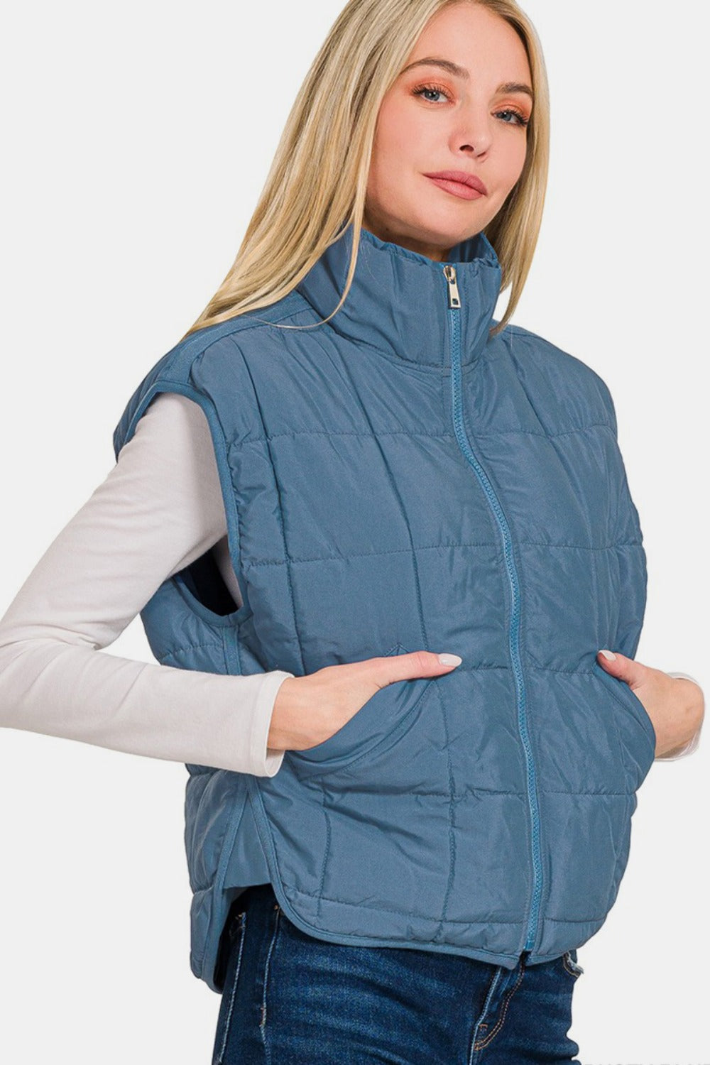 Amalia® | Cropped puffer vest from Zenana with zip and pockets