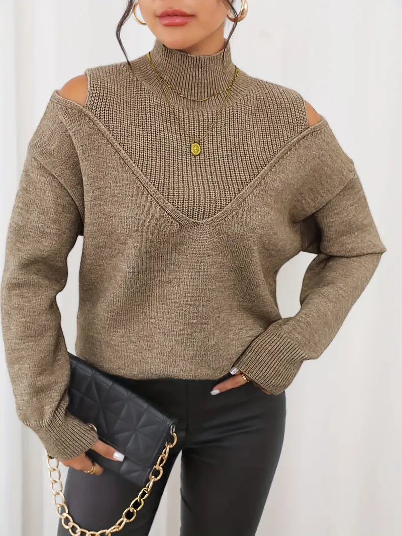 Yolaina® | Chic, cozy turtleneck sweater with cold shoulders