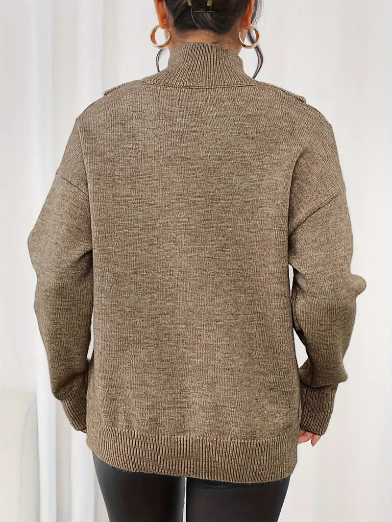 Yolaina® | Chic, cozy turtleneck sweater with cold shoulders