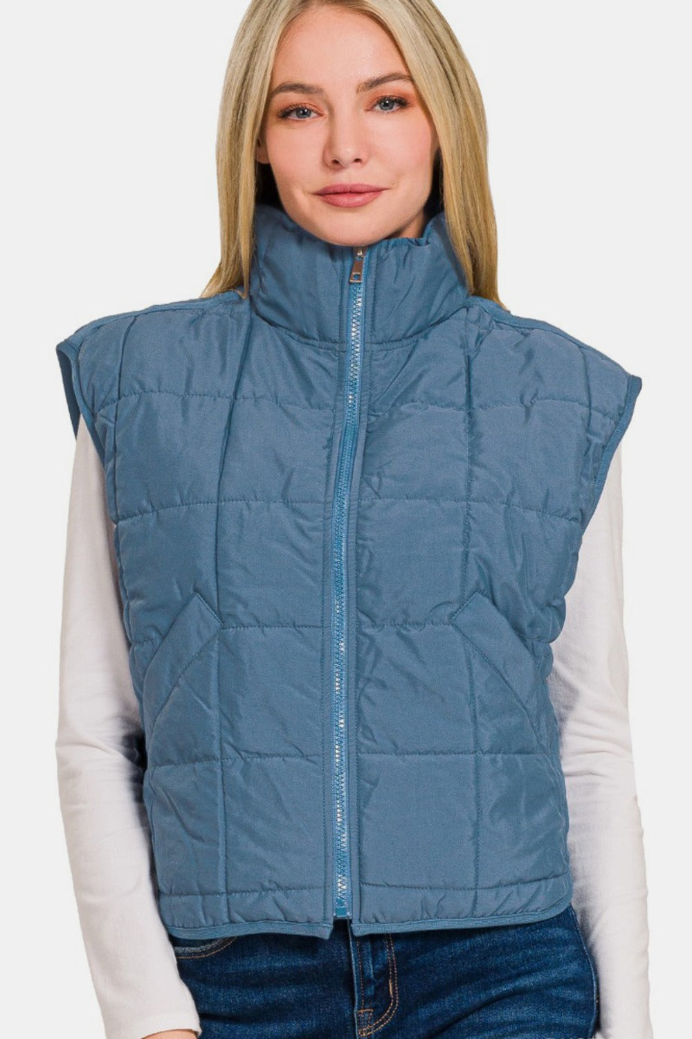 Amalia® | Cropped puffer vest from Zenana with zip and pockets