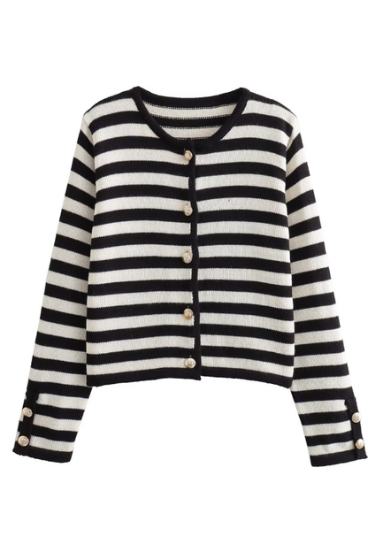 Amelia® | Fashionable casual slim fit striped cardigan crop top