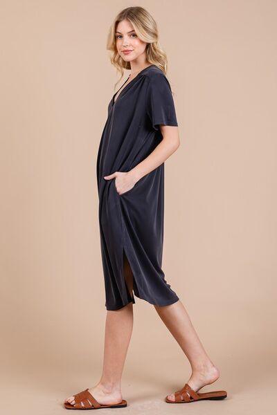 Zulema® | Short-sleeved midi dress with side slit and pockets