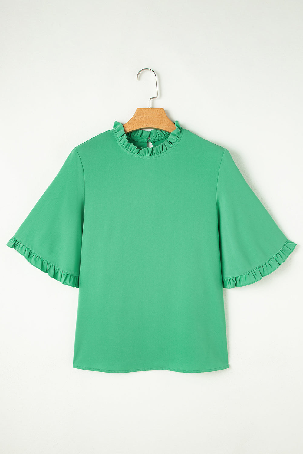 Susana® | Ruffled crew neck blouse with wide half sleeves