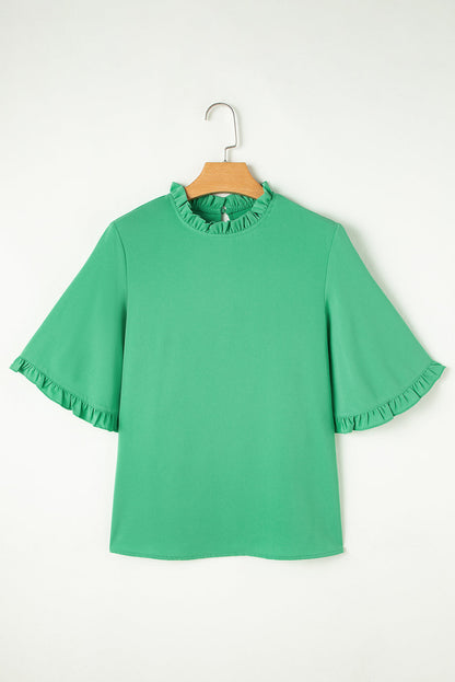 Susana® | Ruffled crew neck blouse with wide half sleeves