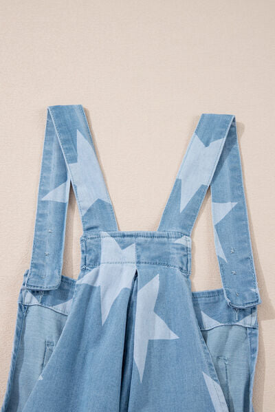 Zoraida® | Denim jumpsuit with a square neckline and a star print