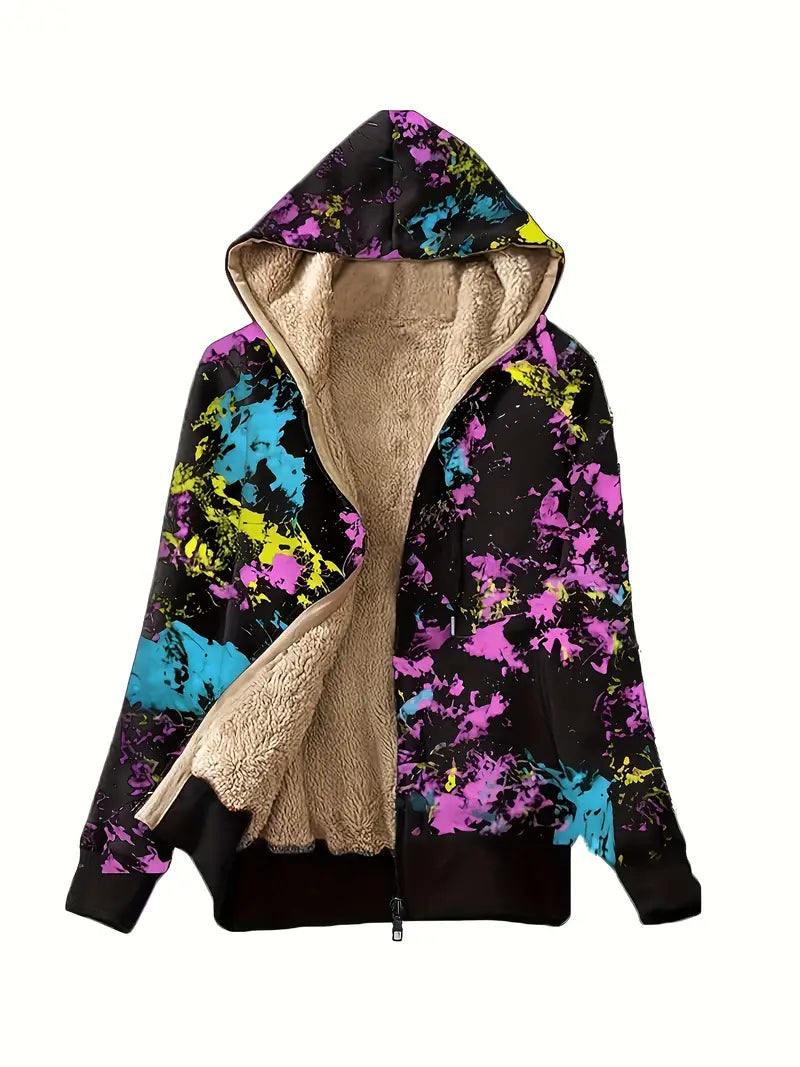 Yasmina® | Zip-up sweatshirt with faux fur lining in a butterfly wing print