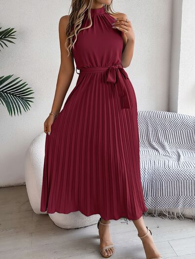 Zenaida® | Sleeveless midi dress with pleated tie waist