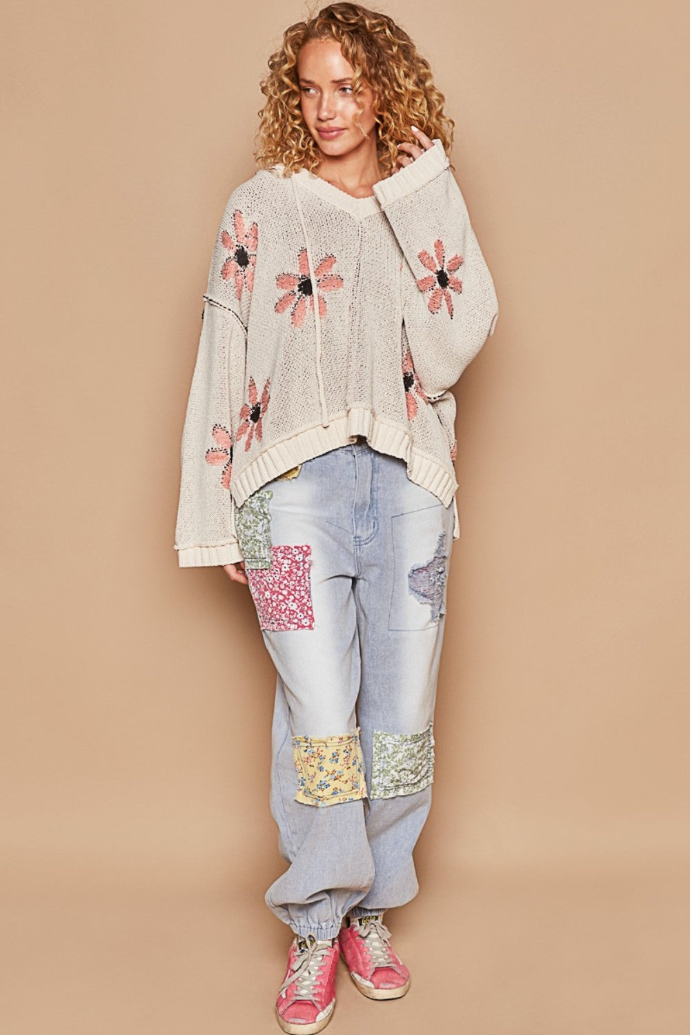 Sandra® | High-low hooded sweater with floral pattern