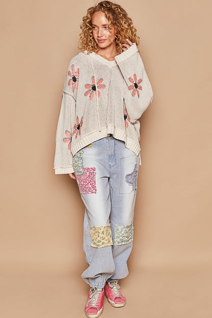 Sandra® | High-low hooded sweater with floral pattern