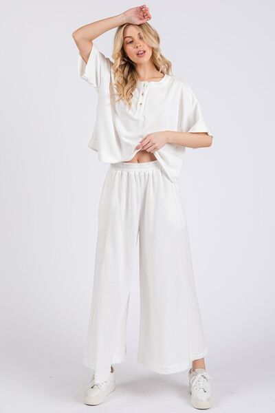 Yoselin® | Half button half sleeve top and pants set