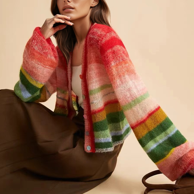 Verónica® | Retro cardigan with multicolored stripes