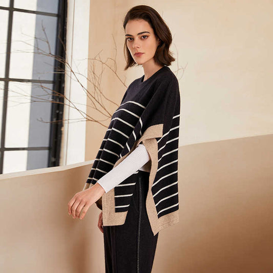 Yadira® | Luxurious striped loose poncho for stylish women