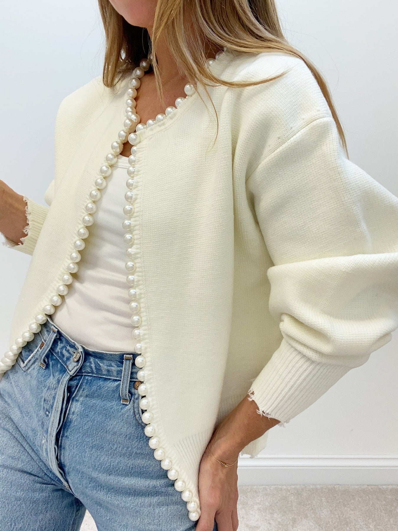 Zelda® | Beaded Cardigan With Frayed Hem